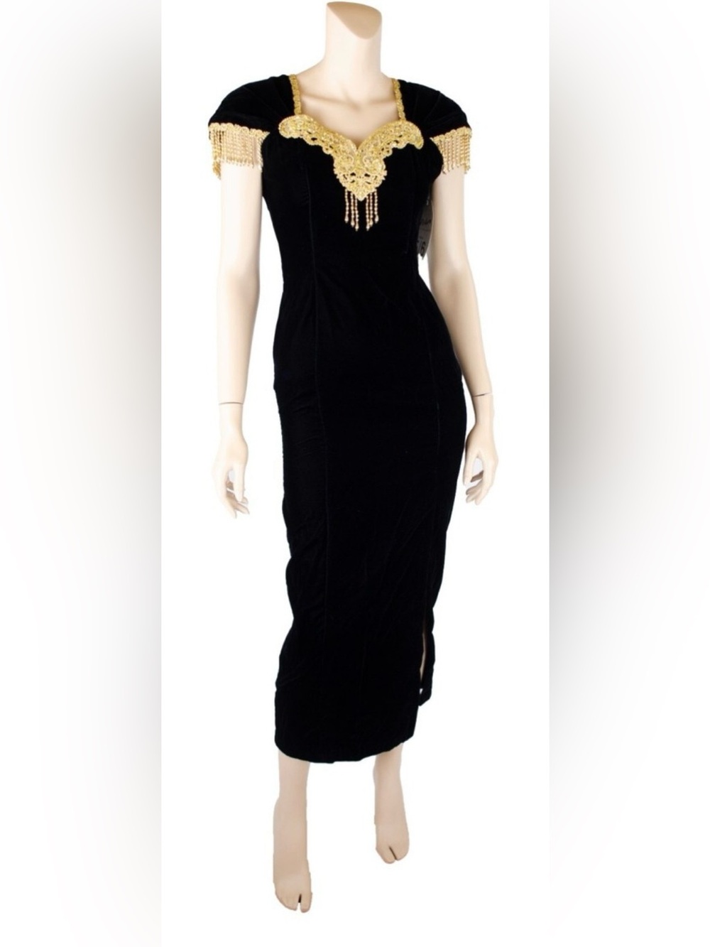 Speed Brand Vintage 80s Black Velvet Gold Beaded Party‎ Prom dress
